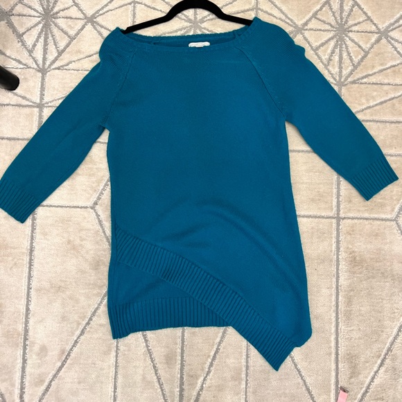 New York & Company 3/4 sleeve teal envelope bottom sweater Womens SZ Small - Picture 7 of 9